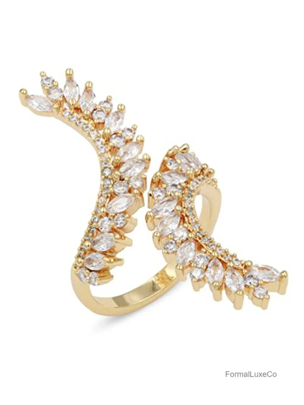 Adjustable Cocktail Ring CZ Marquise Micro-Pave Gold Plated Statement Jewelry